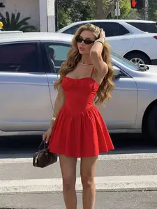 Elegant Vacation Dress - Solid Color Woven Ruched A-Line Sexy for Summer