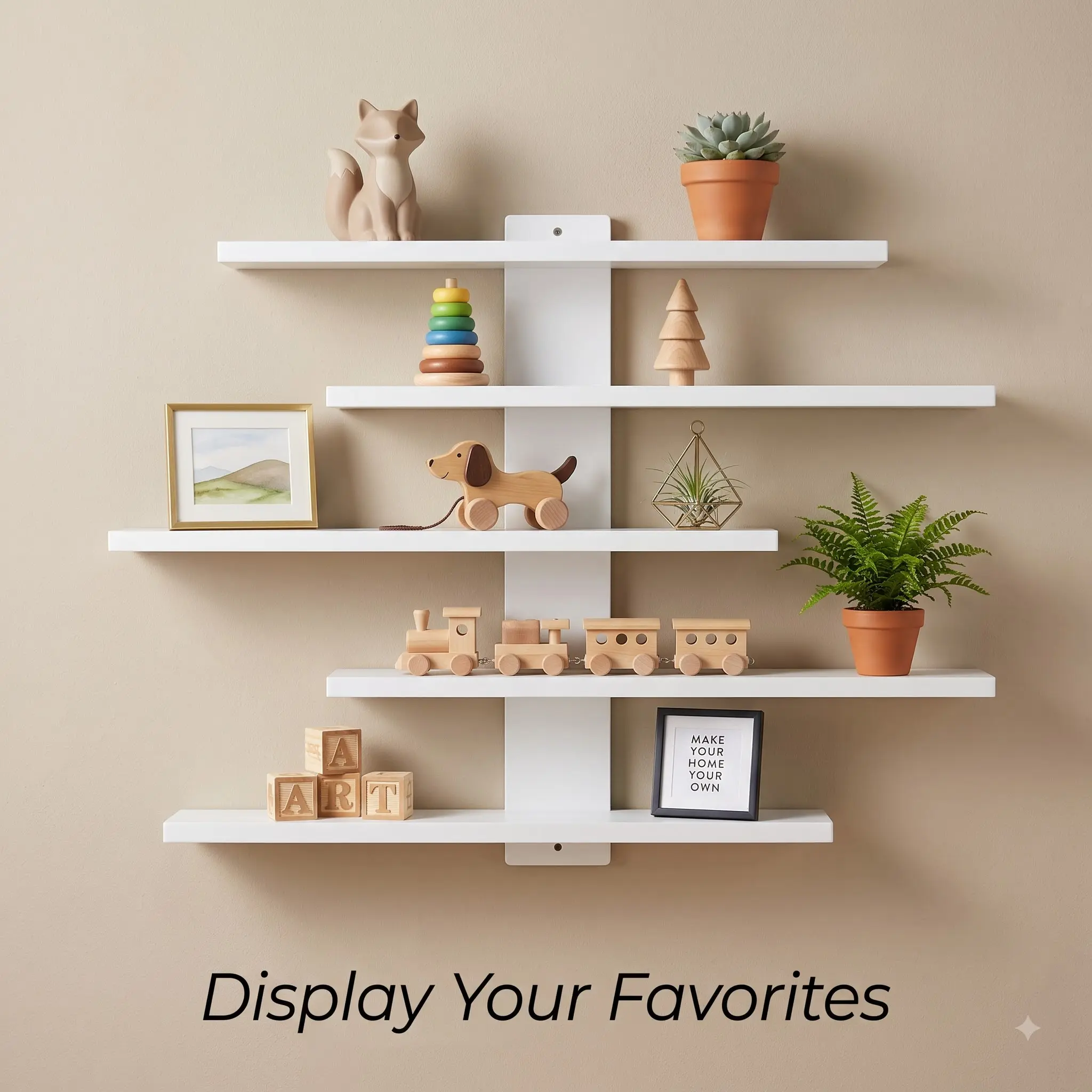 5-Tier Floating Wall Shelves, Wall-Mounted Display Shelf for Figurines, Collectibles, Plants, Books and Decor, Decorative Wall Storage Organizer for Bedroom, Living Room, Study and Dorm