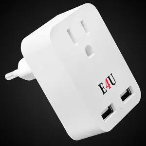 5 Core European Travel Plug Adapter w 2 USB Ports Universal Adopter for International Power Outlet