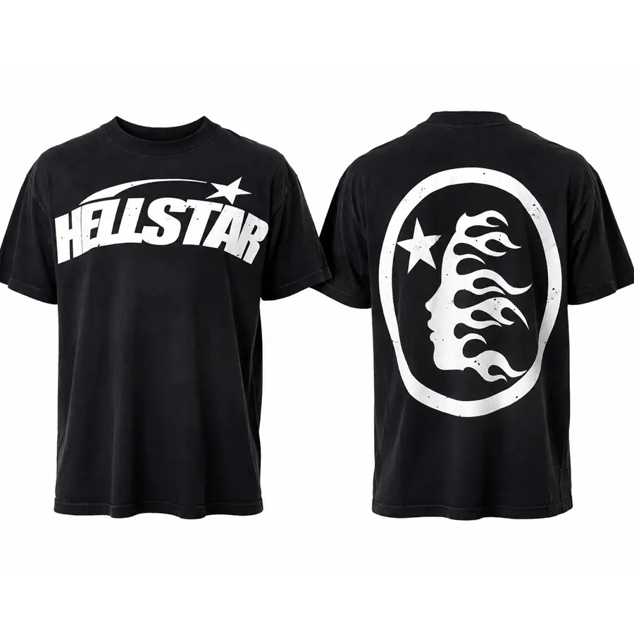 Hellstar Logo Graphic Shirt, Distressed Flame Face Tee, Front Back Y2K Streetwear, Cosmic Urban Fashion Gift