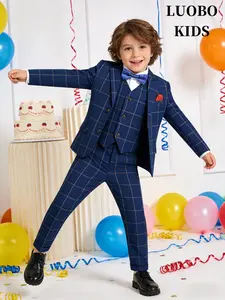 Luobokids Boys' Gentleman Set, 4-Piece Dance Competition, School College Style, Holiday Performance Wear, Formal Party Wedding (no Shirt) Suit Pants
