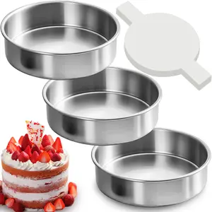 6 Inch Cake Pans Set of 3 Round Cake Pans with 100 Pieces Parchment Paper, Stainless Steel Baking Pan For Layered Cakes, Smash Cake Pans Mirror Finish Dishwasher Safe Small Cake Pan Set Cake Mold