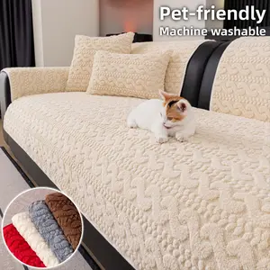 Solid Color Plush Sofa Cover, 1 Count Pet-Friendly Couch Cover, Non-Slip & Machine Washable Soft Sofa Protector, Anti-Scratch Thick Throw, Fits 1/2/3/4-Seater & L-Shape Sectional, Armrest/Backrest Pieces, All-Season Living Room Decor