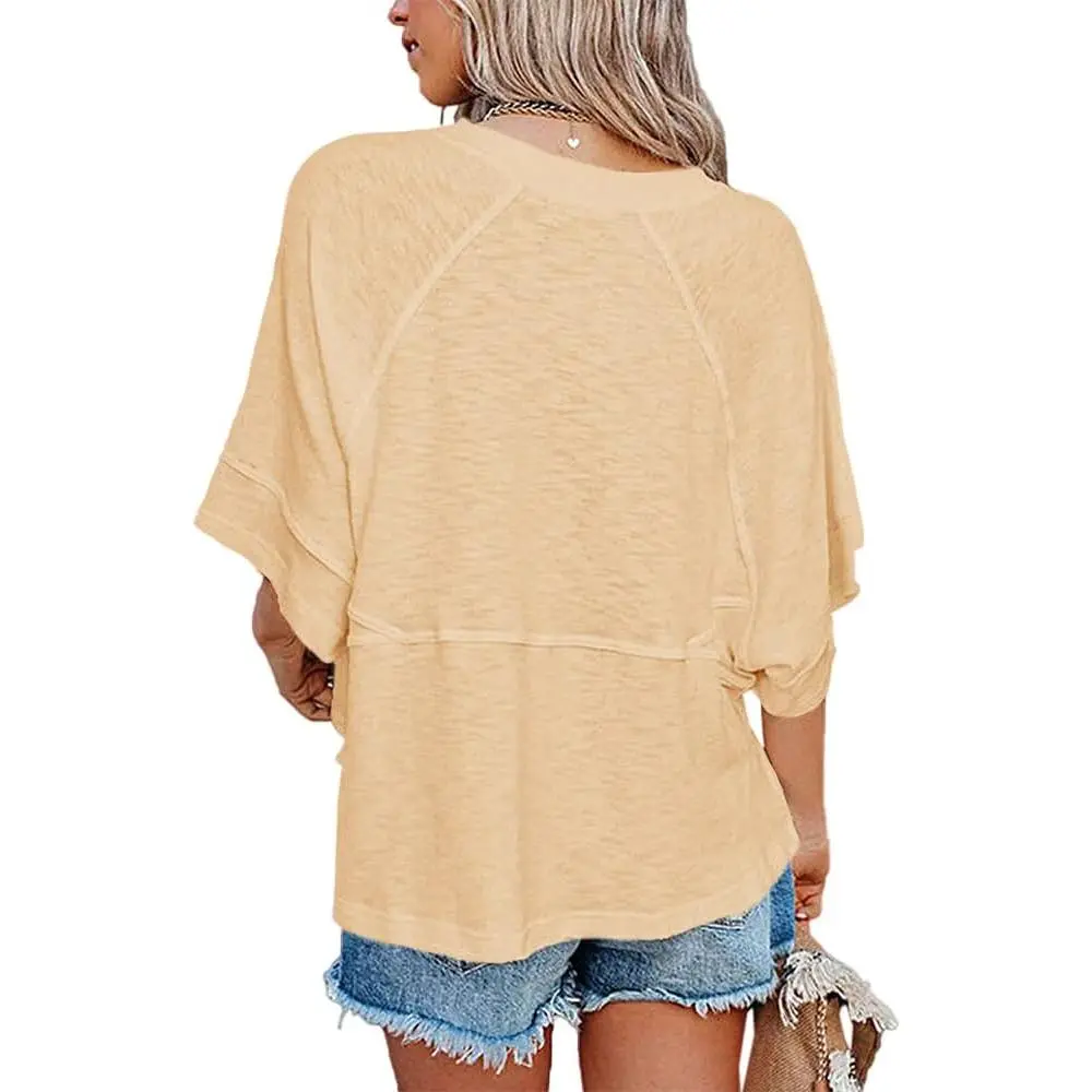 Imily Bela Women's Summer Casual Crewneck Batwing Half Sleeve T-Shirts Solid Color Loose Fit Cute Basic Flowy Tops Tees Blouses
