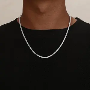 Silver Chain for Men, Over 2mm/3mm/4mm Round Box Chain Necklace for Men Women Jewelry Diamond Cut Mens Chains Gifts for Husband Father Boyfriends