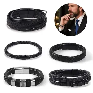 5pcs Black Faux Leather Bracelets for Men Women,Wristband Cuff Bracelets Set 7.5 Inch Not Only Perfect for Daily Wear, They Also Showcase Your Unique Persona