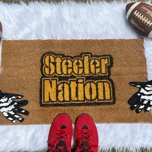 Steeler Nation Coir Doormat with Team Logo - Brown Welcome Mat Featuring Gold Text and Gloves Design