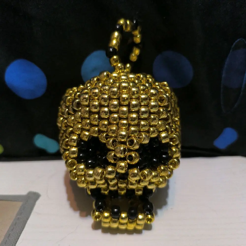 Gold and Black 3D Beaded Skull