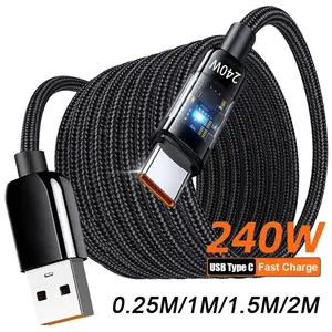 240w Fast Charging USB-C Cable, Transparent Braided Cord, Supports Huawei Xiaomi Samsung Apple Phones, Durable Data Transfer Line, USB Type C, Smartphone, Cellphone