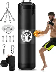 Punching Bag for Adults, 4FT PU Heavy Boxing Bags with Chain Ceiling Hook, Hanging Boxing Bag for Kickboxing Muay Thai Karate Judo Taekwondo Home Gym , Unfilled