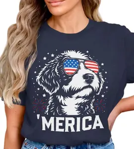 Bernedoodle 4th of July T-Shirt, Merica Patriotic Dog Graphic Tee, Gift for Bernedoodle Lovers