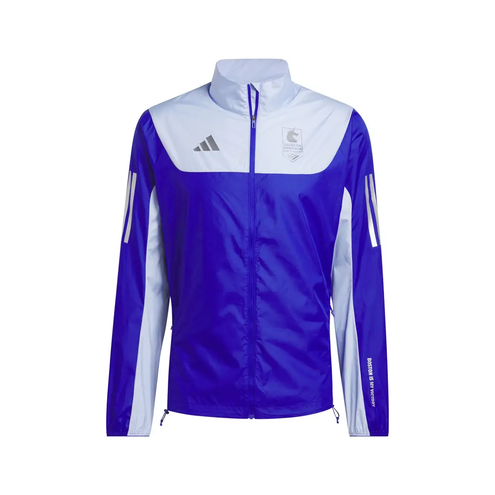 adidas Mens Boston Marathon 2025 Own The Run Celebration Jacket Athletic Outerwear Casual - Blue
