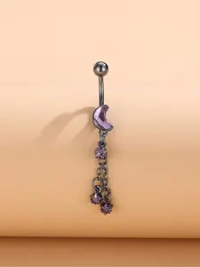 Women's Fashion Rhinestone & Tassel Decorated Belly Ring, Chain Decor Star & Moon Pendant Belly Ring for Women & Girls, Body Jewelry for Party, Daily Clothing Decor, Belly Piercing Jewelry