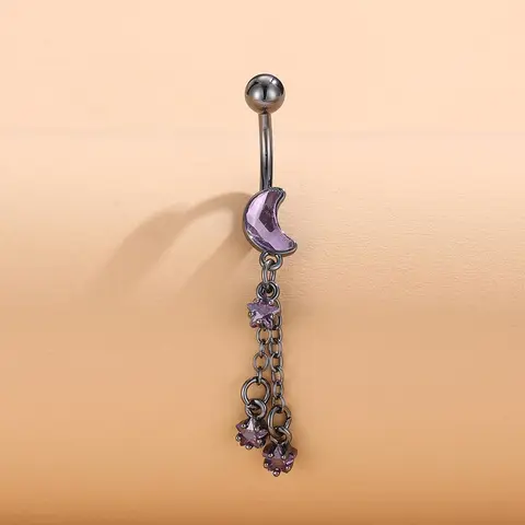 Women's Fashion Rhinestone & Tassel Decorated Belly Ring, Chain Decor Star & Moon Pendant Belly Ring for Women & Girls, Body Jewelry for Party, Daily Clothing Decor, Belly Piercing Jewelry, Belly Button Rings, Body Jewellery