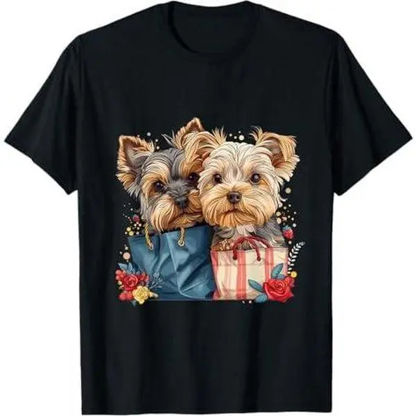 Cute Yorkshire Terrier Dogs Shopping Bag Yorkie Dog In Purse T-Shirt