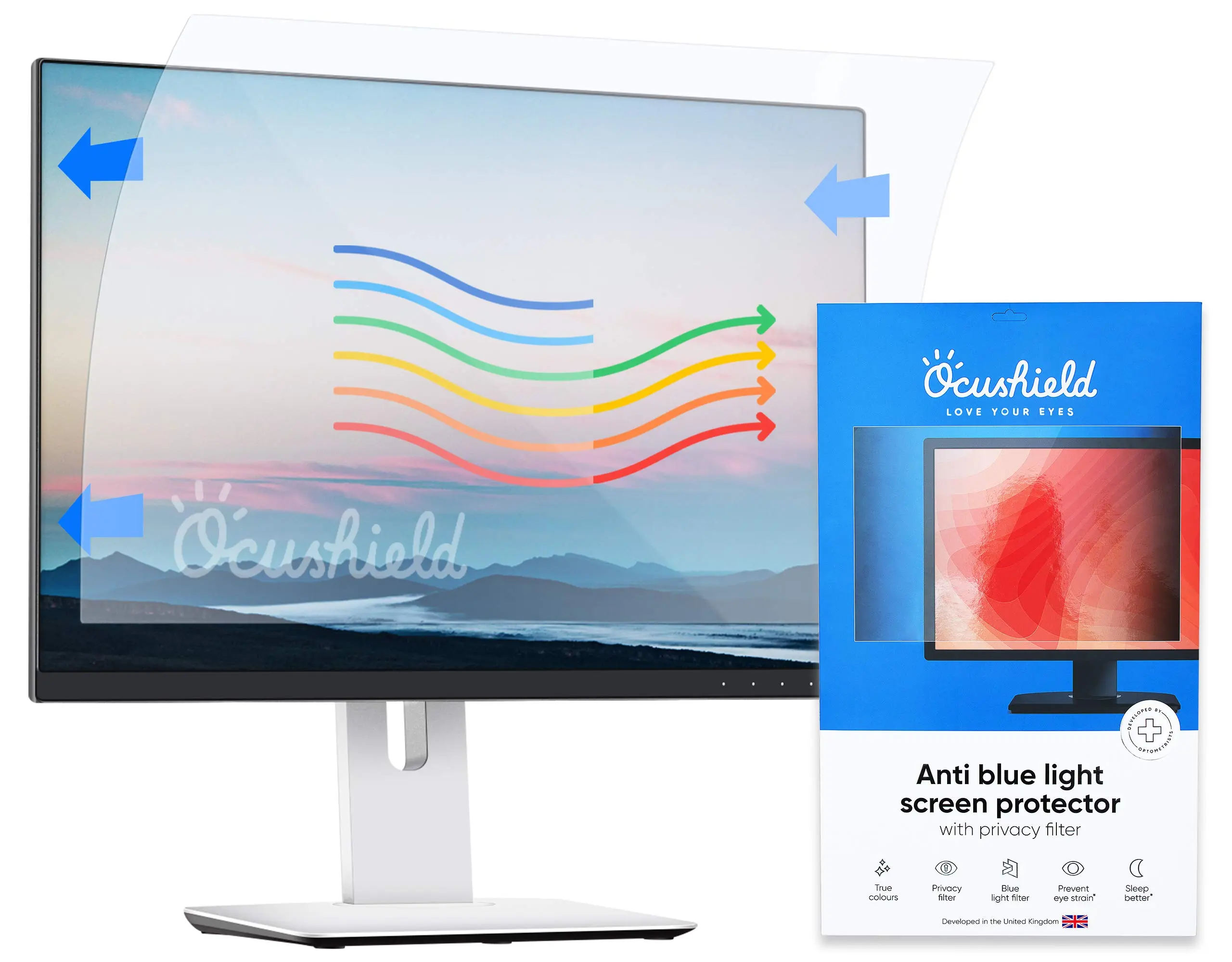 OCUSHIELD LAPTOP & MONITOR 27 W-A (16:10) (582 X 363.6) - FILM (PRIVACY + BLUE LIGHT)