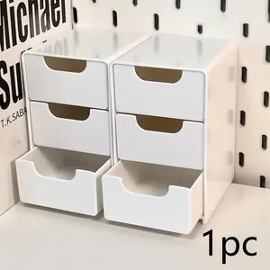3-Compartment Drawer Storage Box, Portable Organizer for Office Supplies, Jewelry, Cosmetics, Stackable Lightweight Home Office Storage