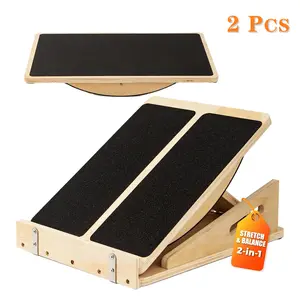 Heavy Duty 2-in-1 Slant Board 2 Pack, Wooden Calf Ankle Stretch Trainer, Adjustable Incline Platform for Full Leg Exercise at Home