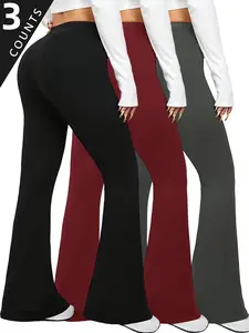3/2/1 Pack Women's High Waisted Solid Black Gray Red Flared Leggings With Deep Side Pockets, Wide Leg Bell Bottom Yoga Pants For Gym, Running, Travel, Lounge, Everyday Casual Wear Sport Bottoms