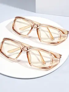 2PCS Pack Full Wrap Around Safety Glasses, Clear HD Plain Lens, Fit Over Prescription Eyeglasses, Anti-Dust Windproof Protective Work Goggles, Multiple Frame Colors