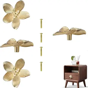 4 Pack Flower Furniture Handles for Cabinets & Drawers, Home Decor Wardrobe Pulls, Child-Friendly Bedroom Cabinet Knobs