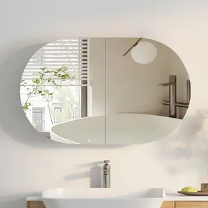 Mepplzian Modern Oval Medicine Cabinet with Mirror - White, 38x24x4.5in, Wall-Mount, Waterproof, Bathroom Storage Solutions, Indoor Furniture Cupboard, Requires Assembly