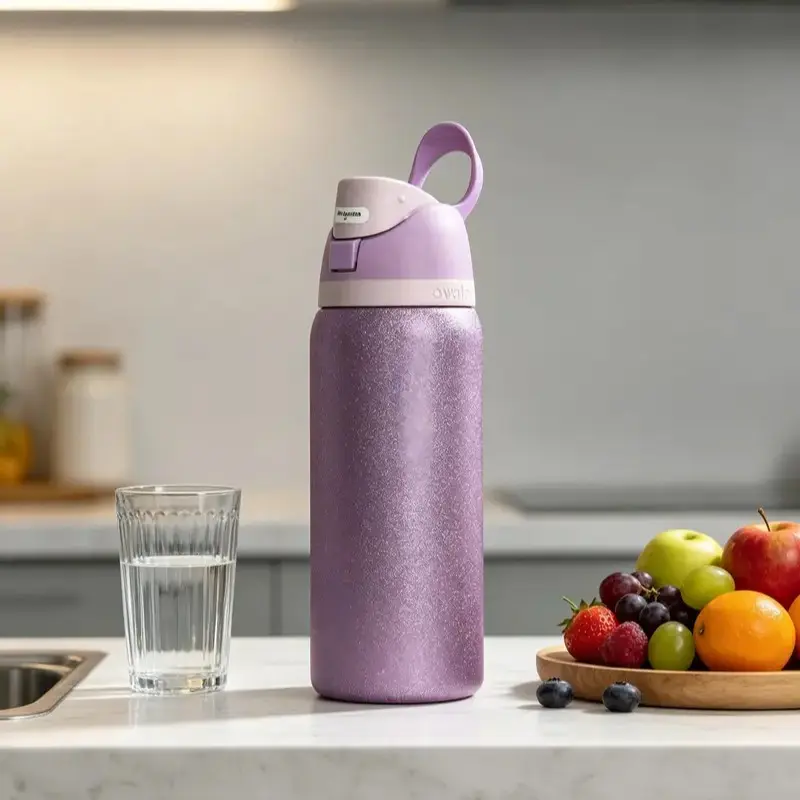 Owala 32 oz Purple Sparkling Leakproof Insulated Stainless Steel Vacuum Water Bottle - BPA-free, flip lid with lock closure, double-wall insulation, portable and stylish, keeps drinks cold all day—ideal for fitness and travel
