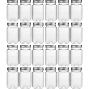 16 oz Clear Plastic Jars with , Refillable 16oz Mason Jars with  & Storage Containers for Kitchen & Household Use (24 Pack,)