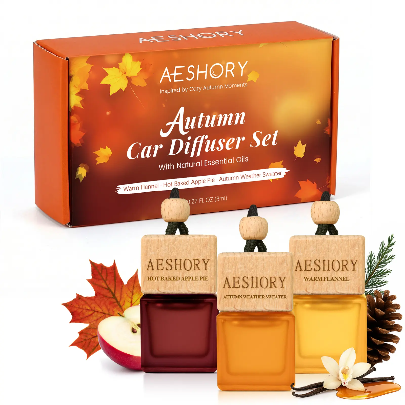 Aeshory Car Air Freshener Hanging 3 Pack – Autumn Car Freshener -Car Fresheners Long Lasting Up to 60 Days, Car Air Freshener Men,0.27 FL OZ/8ML