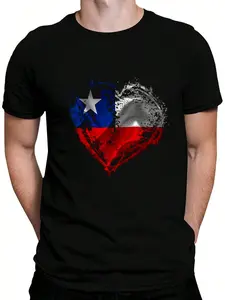 100% Cotton Hispanic Heritage Month Chile Flag Heartbeat Chilean Heart T-Shirt Women's Men's Graphic Tee Crew Neck summer vacation Tops