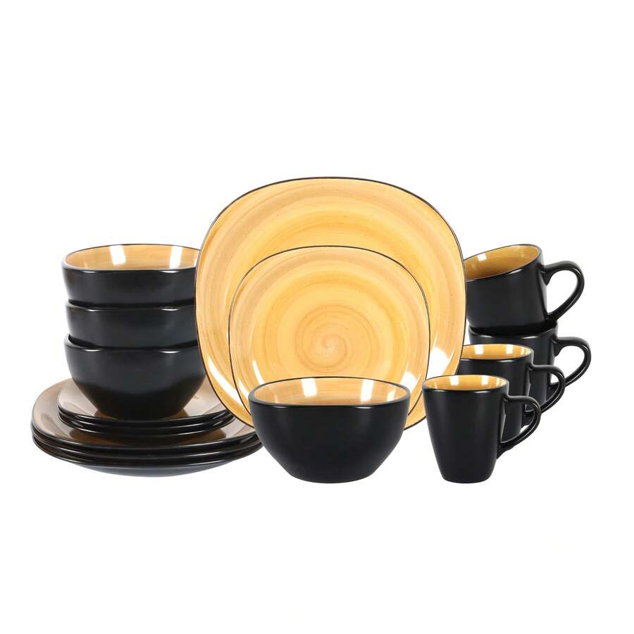 Stoneware 16pc Square Dinnerware Set Swirl Purple