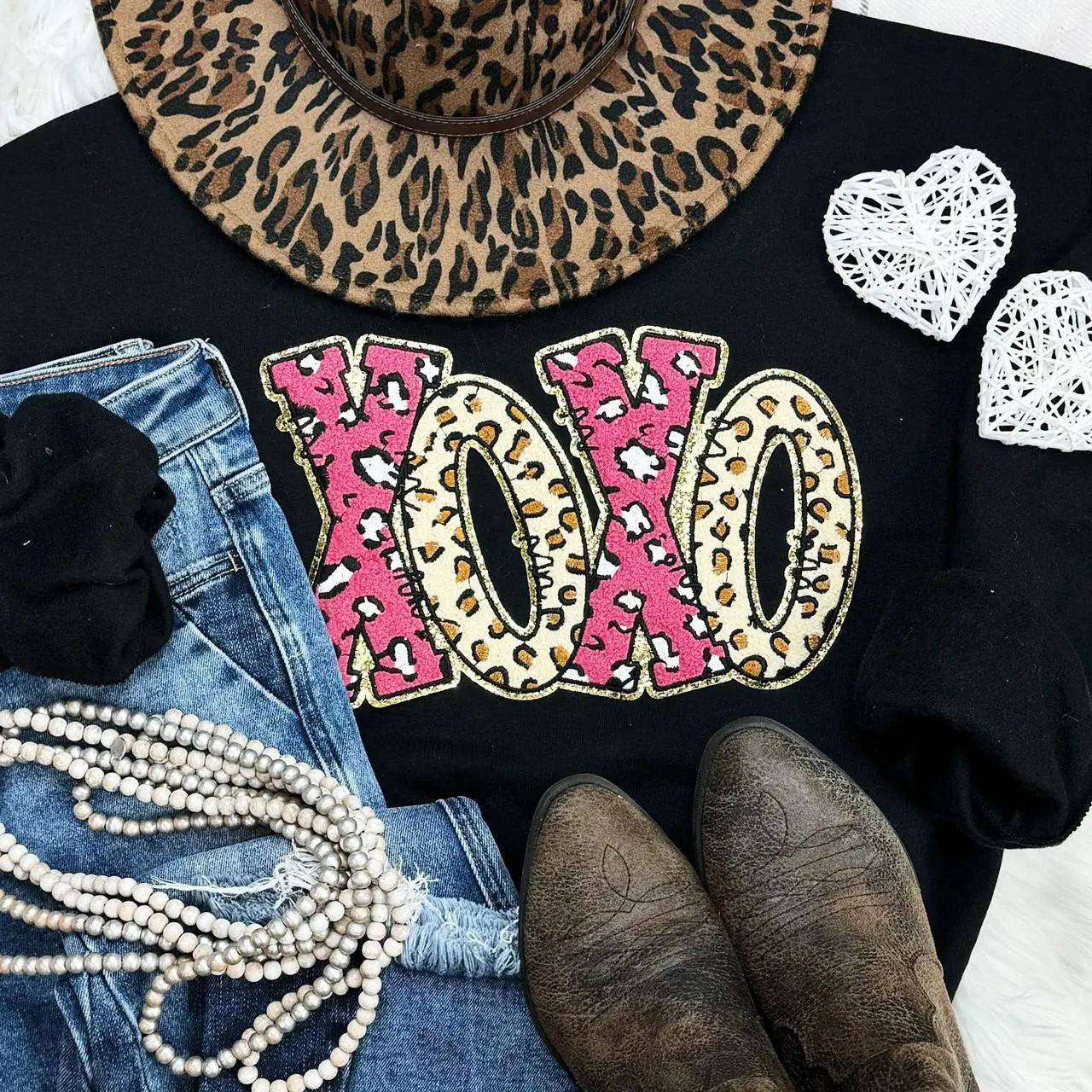Leopard XOXO Chenille Sequin Patch