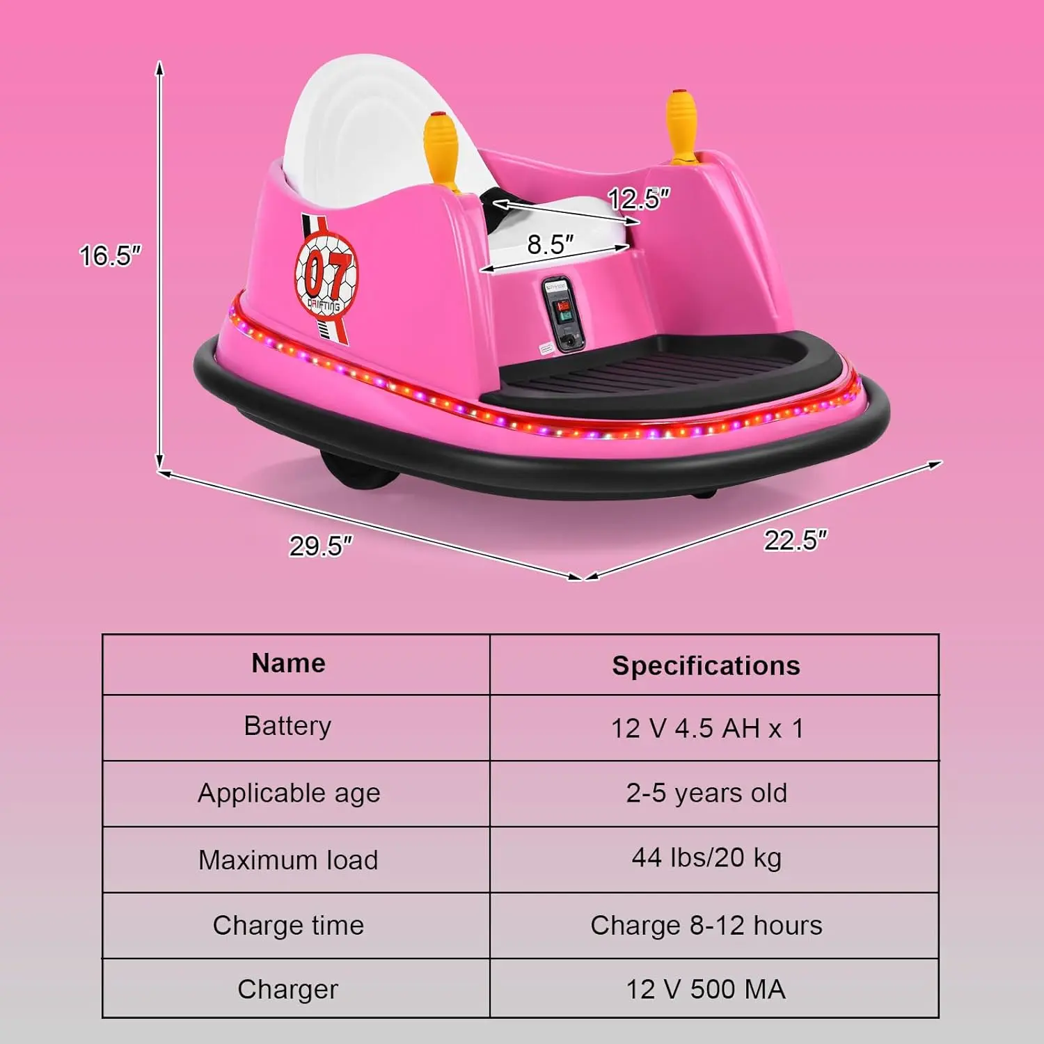Style 1 12v Pink Carrying capacity up to 44 lbs