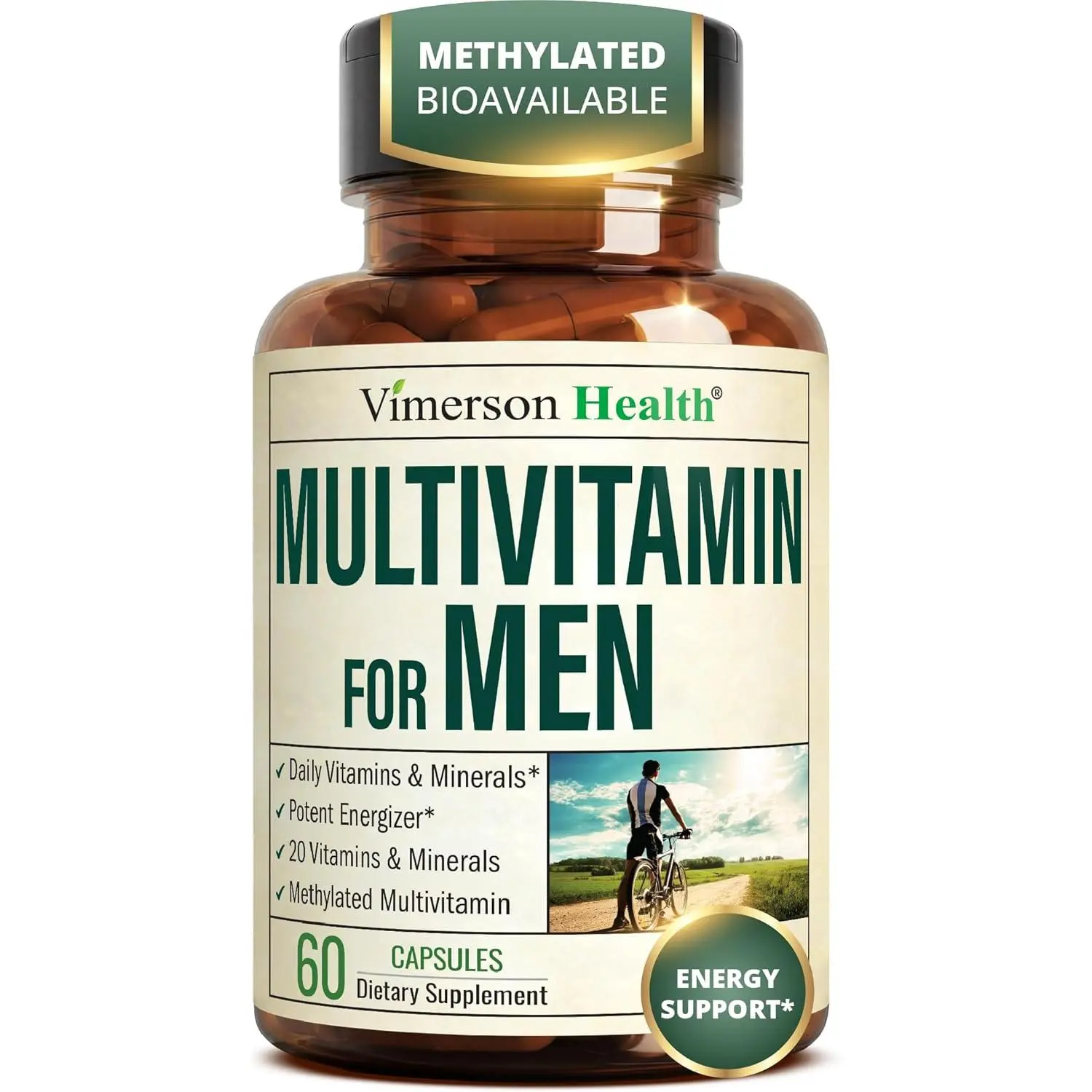 Multivitamin for Men: Methylated B Vitamins, Chelated Minerals and Bioavailable D3 for Focus and Energy Support – Daily Mens Multivitamins and Multiminerals – 60 Capsules