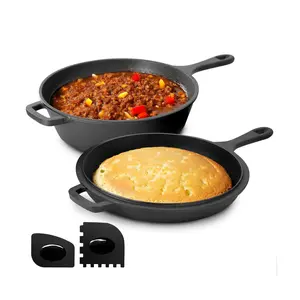 MegaChef 10.5" 2-in-1 Cast Iron Skillet Fry PanLid w/ Scraper