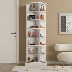New 360 Rotating Shoe Cabinet 7 Layers Holds Up To 28 Paris of Shoes