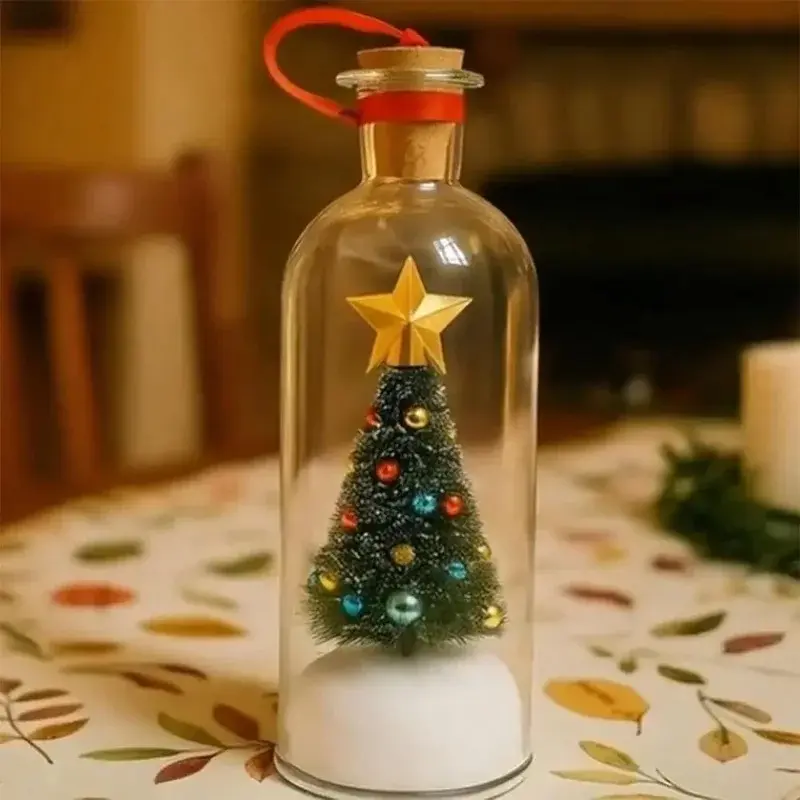 Recordable Christmas tree message bottle, Christmas tree decoration, Christmas holiday souvenir, snow scene in a nostalgic bottle