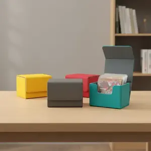 Card Game Card Box, 1 Count Flip Side Inserted Type Leather Card Collection Box, Game Peripheral Card Box, Home Organizer for Living Room Bedroom, Card Hobby Box
