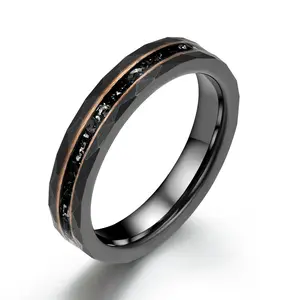 Rings By Pristine Black Hammered Tungsten Meteorite Women's Wedding Band 4MM