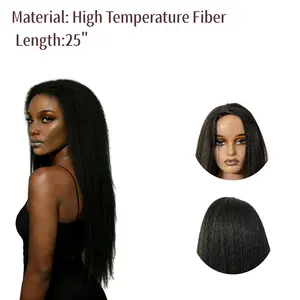 26-Inch Coarse Straight Wig — 180% Density Synthetic Wig with Adjustable Straps; Natural Black Synthetic Wig, Designed Specifically for Black Women.
