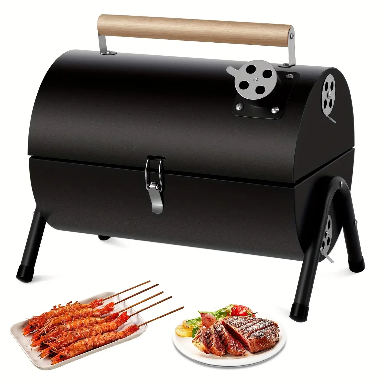 Portable Charcoal Grill with Lockable Lid, Compact BBQ Grill for Camping, Picnic, Beach, Tailgating and Backyard Cookouts
