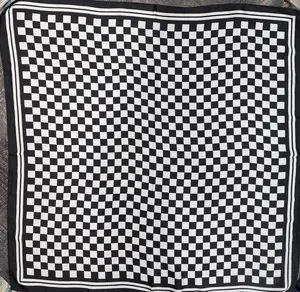Western Ranch Rag Wild Cowboy Scarf Checkerboard Style Black and White 27 Inches Square