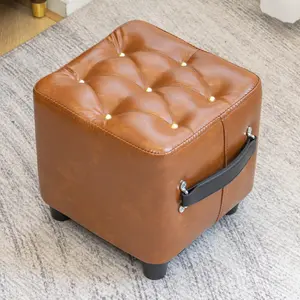 High quality oil wax leather low footstool/soft cushion footstool, fashionable multifunctional sofa edge stool and shoe changing stool, suitable for living room, corridor, entrance, Upholstered Storage Ottoman Storage Ottoman Bench Storage Ottoman Set