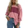 Dokotoo Long Sleeve Fall Tops Oversized 2026 Trendy Round Crew Neck Casual Color Block Womens Shirts Blouses