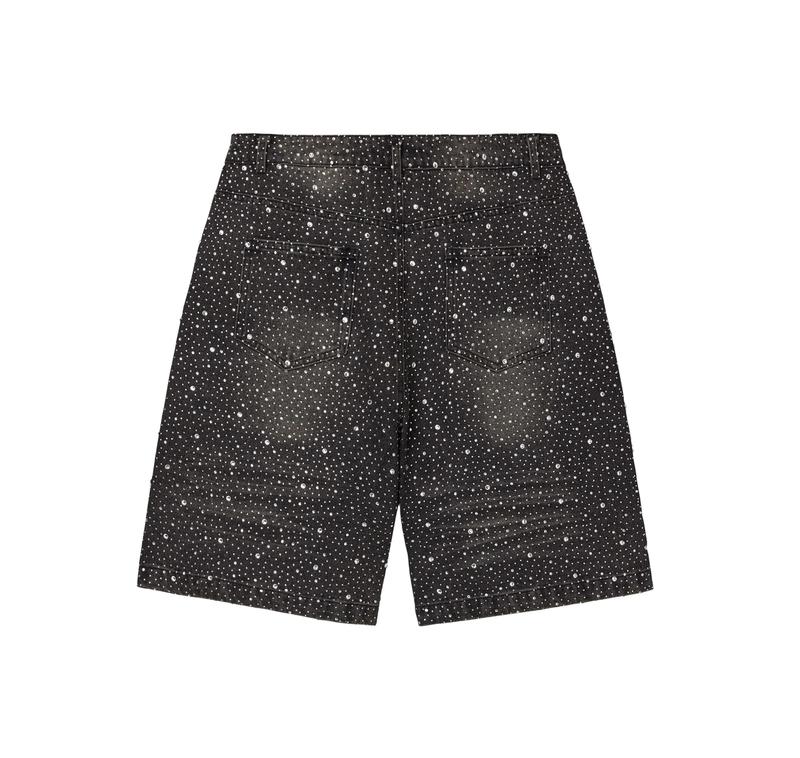Vale Rainstorm Jorts "Black" - All Seasons Streetwear with Diamond Rhinestone Embellishment for Glamorous Events