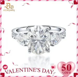 Delzzad 5ct Oval Three Stones Ring Synthetic Moissanite Ring In 925 Sterling Silver Christmas Gift