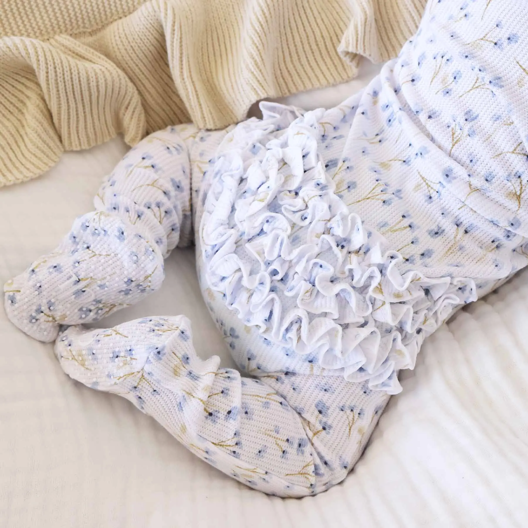 Blake's Blooms Bamboo Waffle Zipper Ruffle Footie