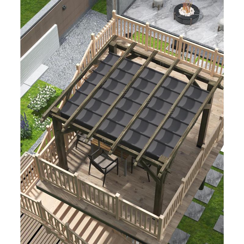 GARVEE 10X10FT Outdoor Wood Pergola with Retractable Shade Canopy, Water-Resistant Charcoal Gray Gazebo for Backyards, Gardens, Patios, and Decks