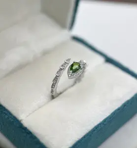 S925 Sterling Silver Natural Green Diopside Ring