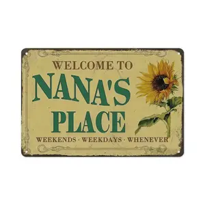 Vintage Tin Sign 8x12 inches Welcome To NaNa's Place Rustic Home Decor Floral Wall Art High-Quality Aluminum Plaque Funny Bar Sign Rectangle Design Gift